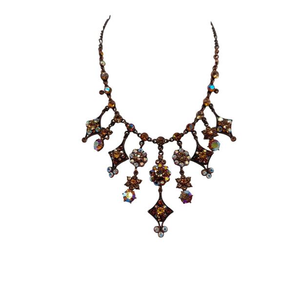 Felecia Topaz Rhinestone Dangle Necklace, Bronze Tone, 17 1/2 Inches, China - Picture 3 of 14